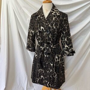 Atmosphere Leopard Animal Print Belted 3/4 sleeve Trench Jacket size 14